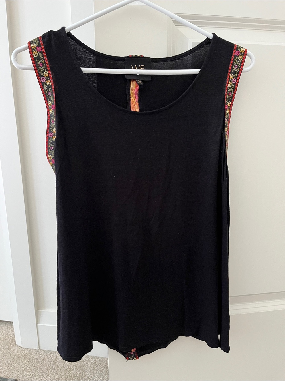W5 Black Tank Top with Red and Green Floral Trim